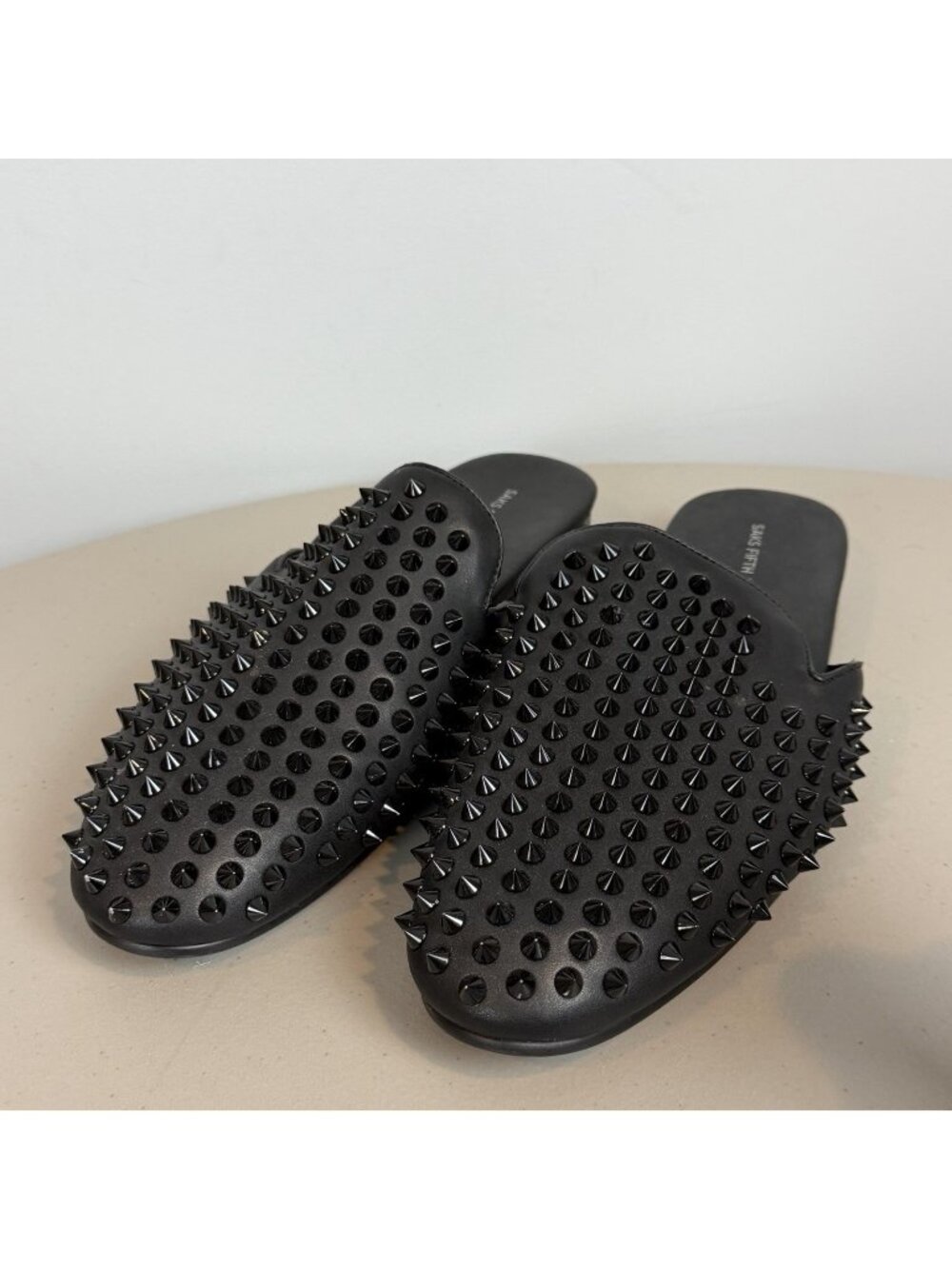 Saks Fifth Avenue Rudy Men's 10.5M Black Studded Slip On Mules Slides Loafers